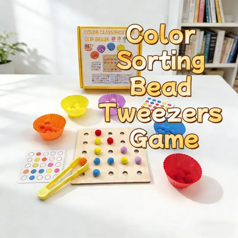 Montessori Wooden Color Sorting Bead Puzzle Stem Educational Toy, Unisex Fine Motor Skills, Preschool Learning Game, Travel Friendly
