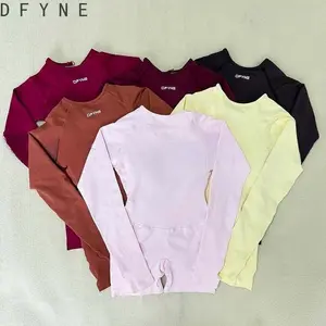DFYNE Seamless Long Sleeve Romper with Built-in Bra, High Compression Workout Onesie, Booty Lifting Gym Yoga Bodysuit Shorts