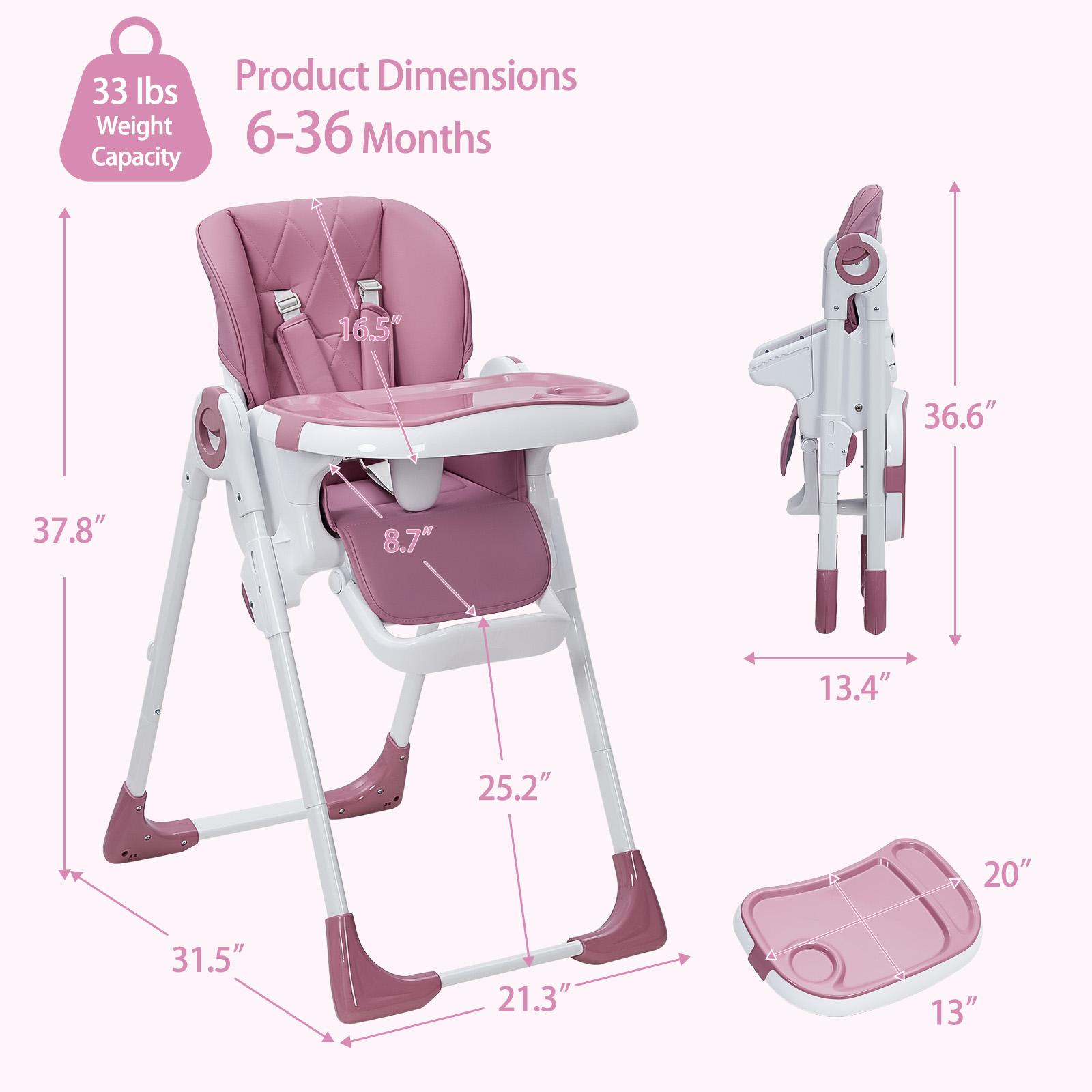 Garvee Multifunctional Baby High Chair - Adjustable Height & Recline, Foldable Design, Removable Tray for Easy Cleaning - Infant Feeding Chair