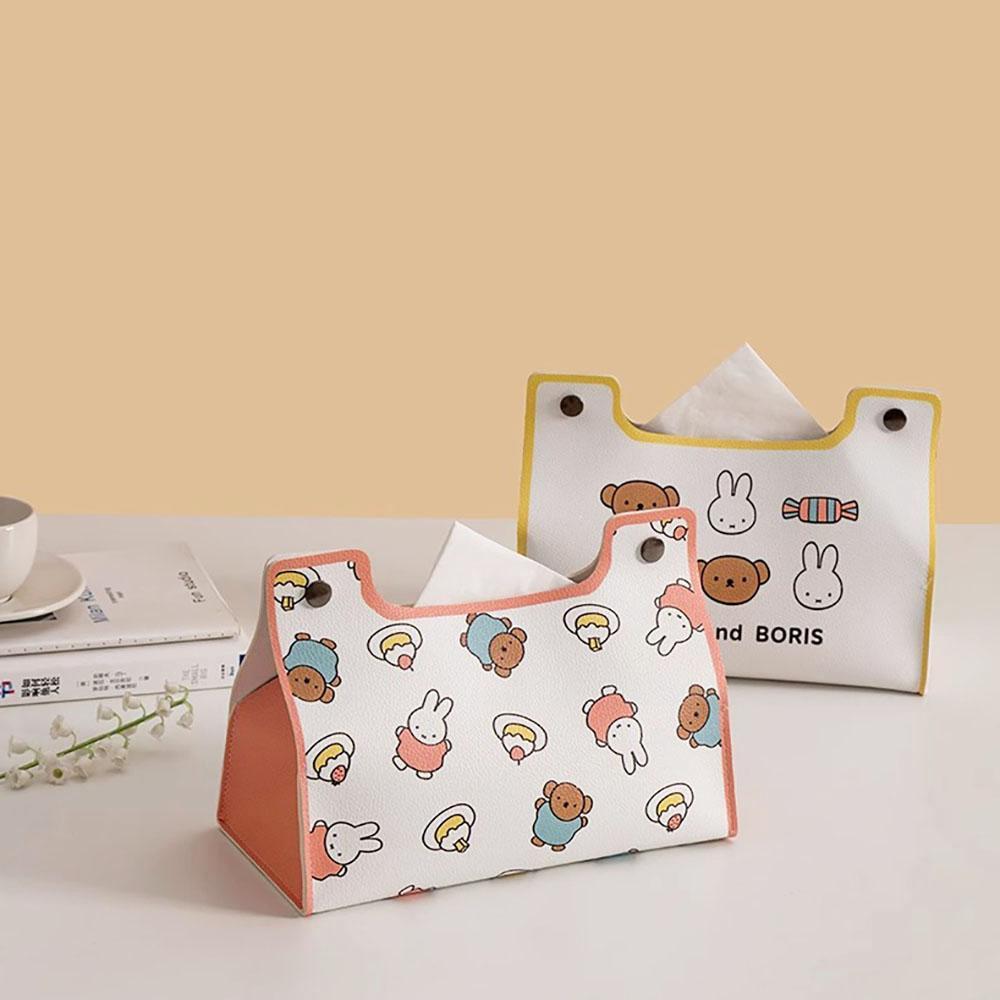 Kawaii Miffy New Cute Tissue Box Cartoon Rabbit Printing Pu Waterproof Simple Style Household Desktop Storage Bag Girl Gift