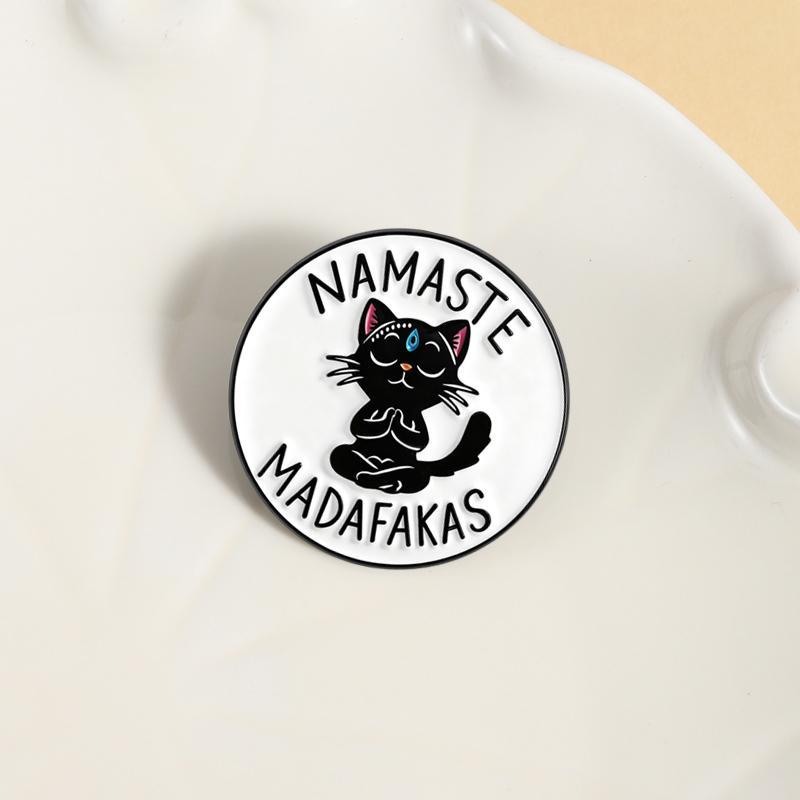 Yoga Cat Namaste Madafakas Brooch Enamel Pins Funny Cartoon Meditation Cat Brooches Jacket Lapel Badge Jewelry Gifts for Friends
