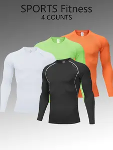 Men's Long Sleeve Sportswear Set, 4-Pack Elastic Compressive Breathable Fabric, Ideal for Running Gym Training, Soccer Basketball Tight Tops