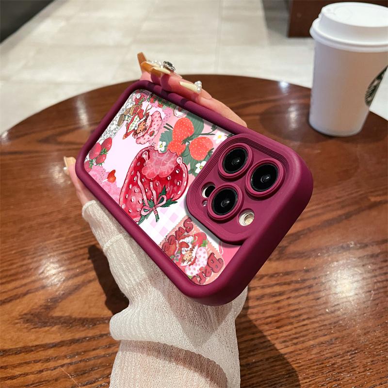 Strawberry Shortcake Pattern Phone Case, Soft Silicone, Fully Protected and Shockproof For iPhone 17 16 15 Pro Max 14 13 12 11 X Plus Air Pink Girl Mini