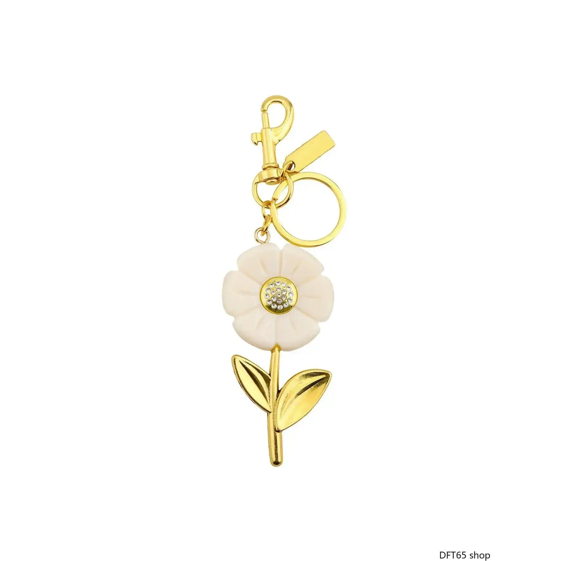 Polished Alloy 3D Daisy Floral Pendant Keychain Fixed Split Key Ring Compact Light Silhouette Smooth Gloss Surface For Women Handbag Purse Daily Carry Portable Delicate Floral Themed Decorative Carry Charm