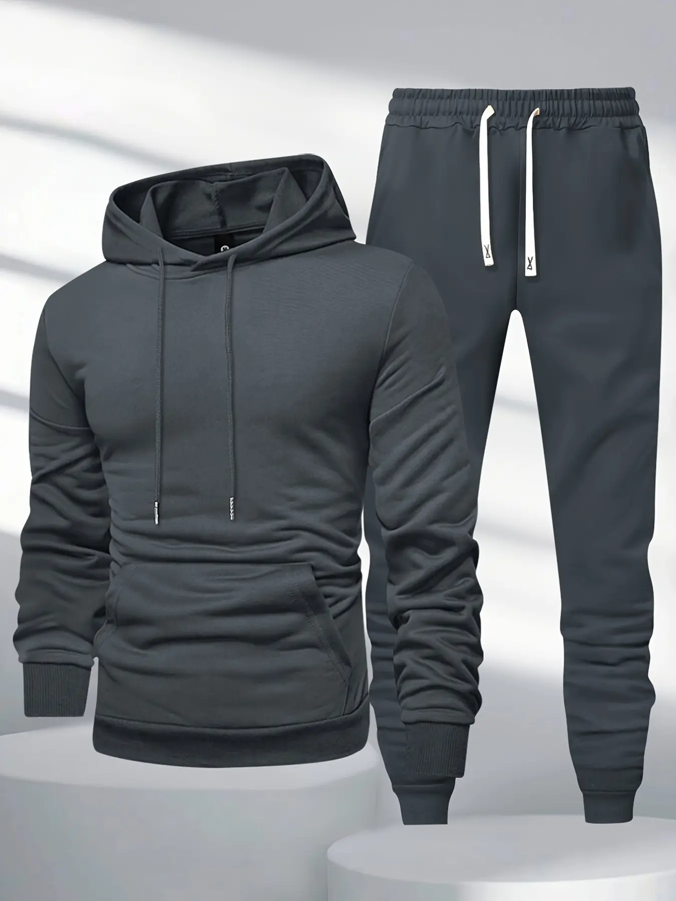 Men's Fall Winter Fleece Hoodie and Pants Set, Casual Sportswear, Long Sleeve Hooded Sweatshirt, Drawstring Waist, Loose Fit, Cozy Fleece Sweatsuit
