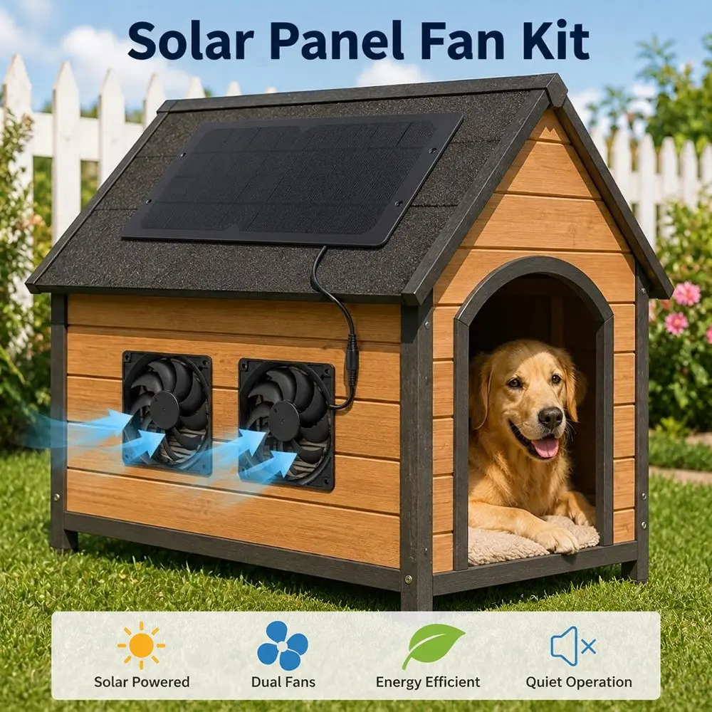 1PC/2PCS Solar Exhaust Fan Kit, Solar Powered Ventilation Fan with Solar Panel, Quiet Operation Energy Efficient Outdoor Cooling Fan Versatile Use for Dog House, Chicken Coop, Greenhouse, Shed, RV