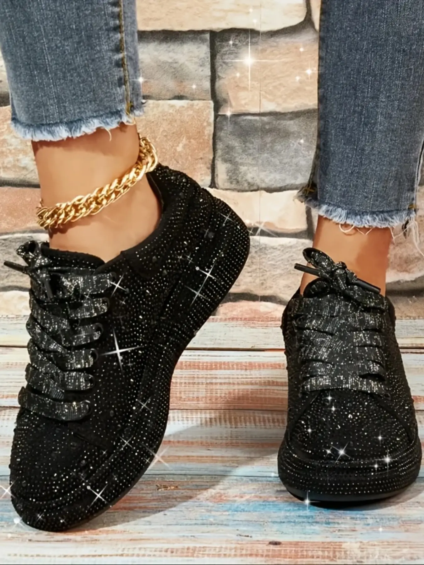 Women's New Thick Sole Versatile Casual Shoes, Sneaker, Unique Original Design, Full Rhinestones, Fashionable Trendy Footwear, All Seasons