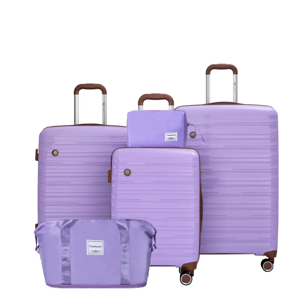 Lavender Rectangular Nestable 5-Piece PP Hardshell Luggage Set with TSA Lock, Silent Spinner Wheels (4-Wheel 360 Rotation), Adjustable Pull Rod, Built-In Organizer, Divider, Zippered Pocket (20-in,24-in,28-in, Travel Bag, Toiletry Bag, Travel Gear)