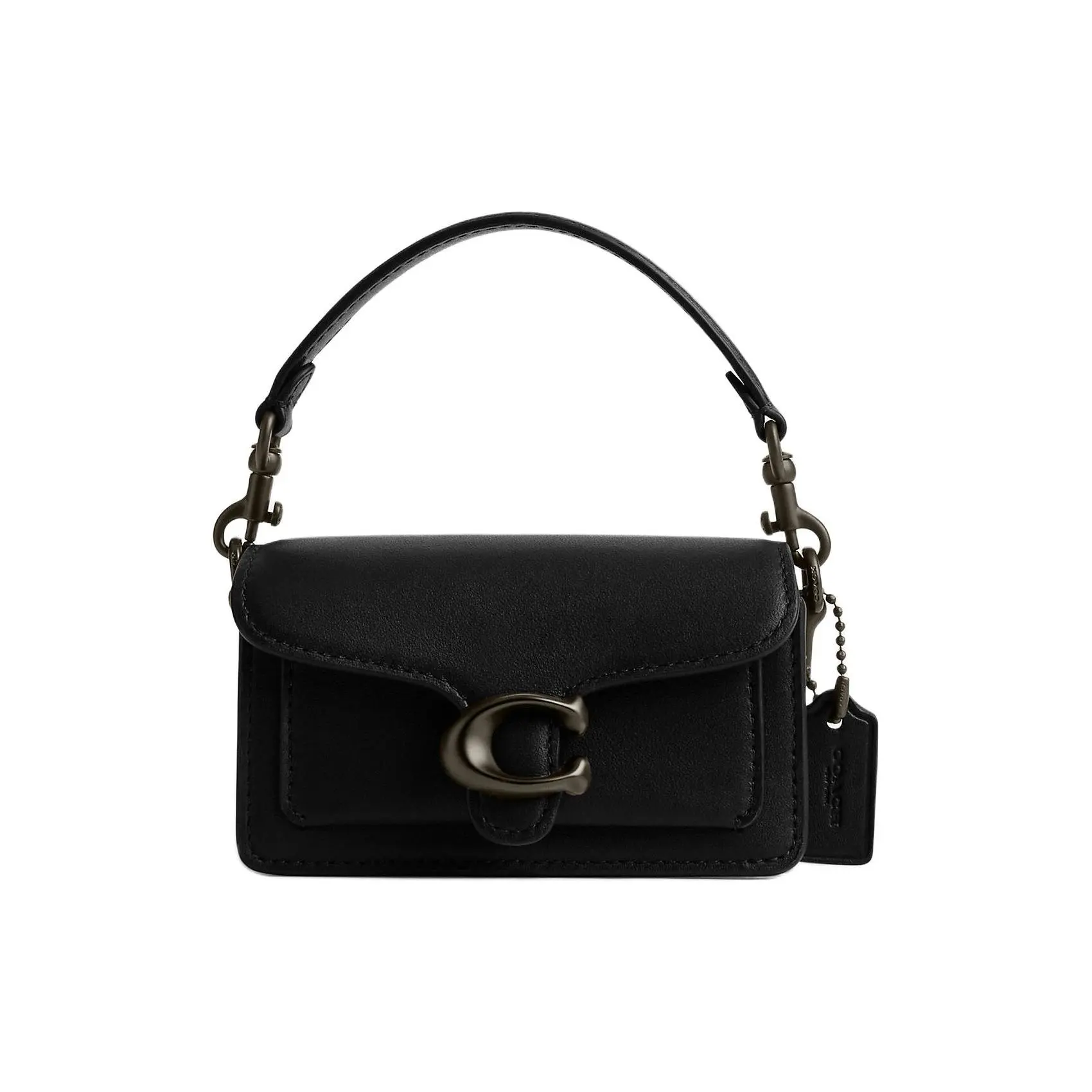 COACH Tabby 12 Mini Crossbody Bag for Women – Logo-Buckle Flap Leather Messenger Bag in Black