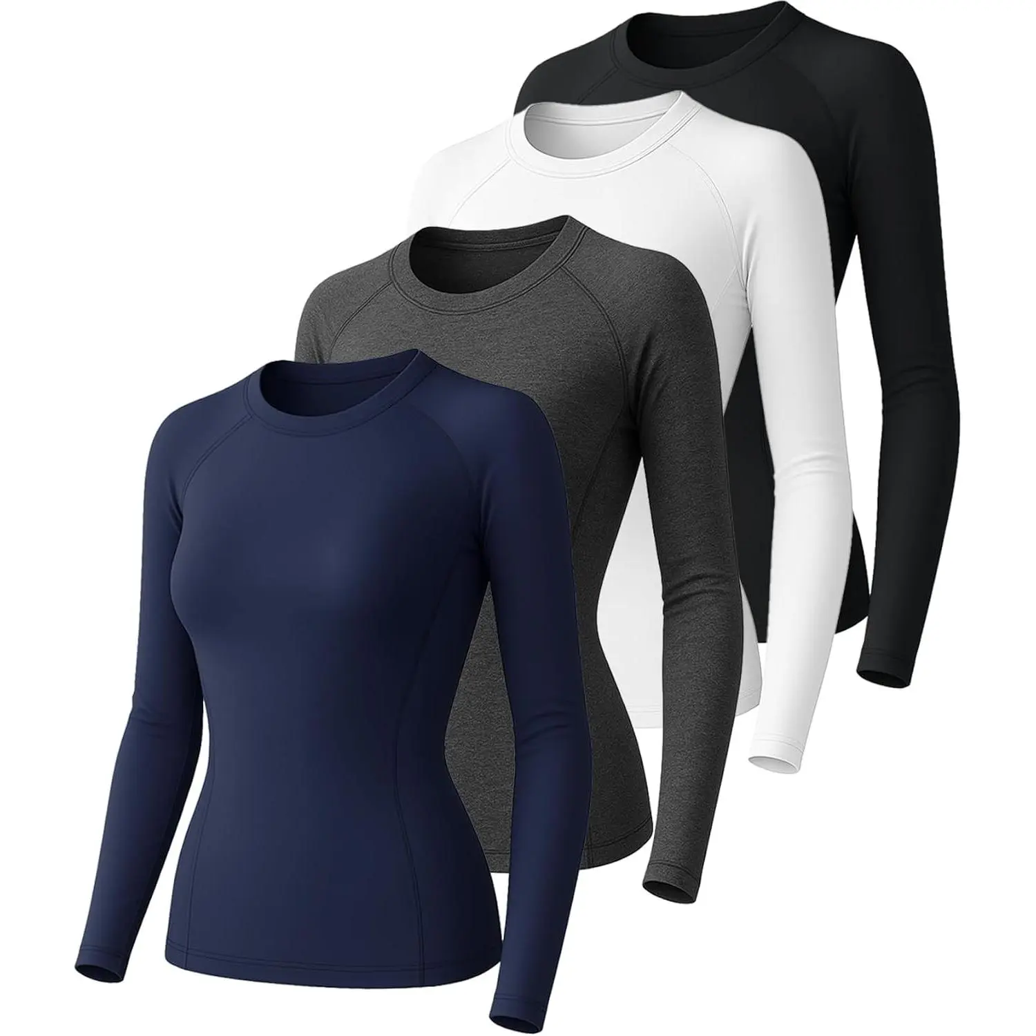 Women's Long Sleeve Compression Underscrub Top - Athletic Wear, Dry Fit Fabric, Round Neck Long Top for Gym, Running, Undershirt