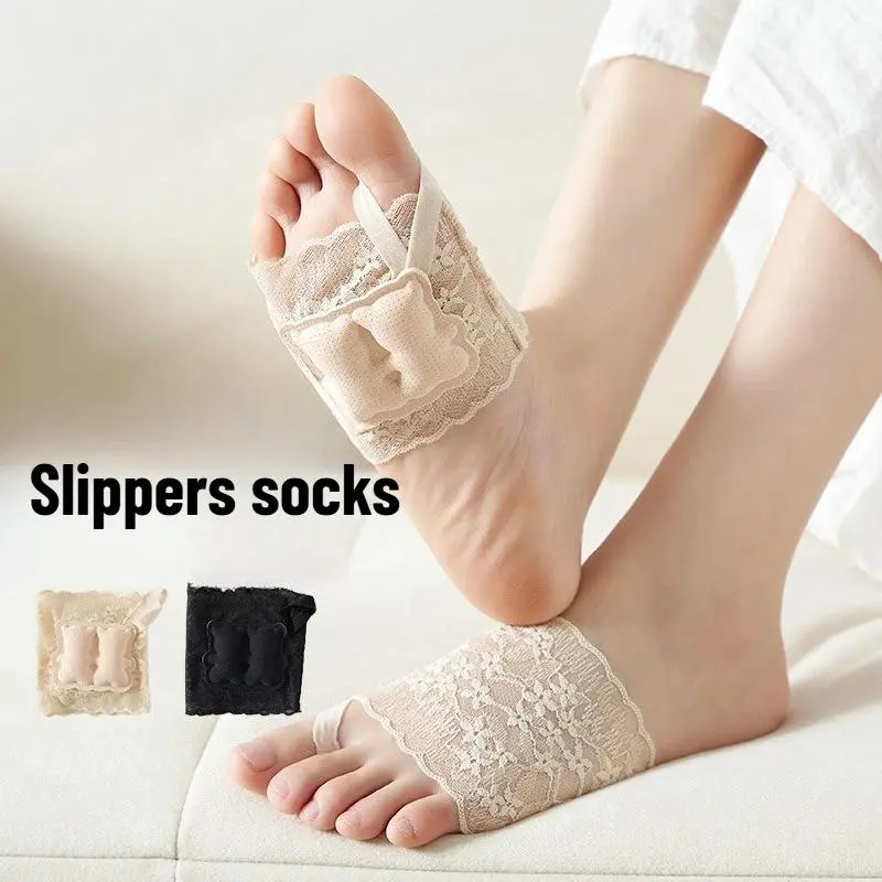 Lace Split-Toe Half Socks for Women – Invisible Cushioned High Heel Footies, Anti-Slip Summer No-Show Liner with Sponge Padding, Breathable Forefoot Protector for Sandals & Pumps