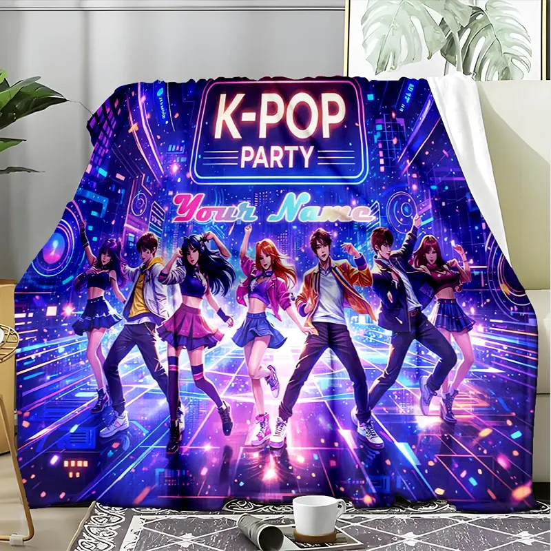 1pc K-Pop Party Dancer Group Flannel Throw Blanket Neon Stage Print Soft Fleece Blanket Sofa Bed Fan Gift