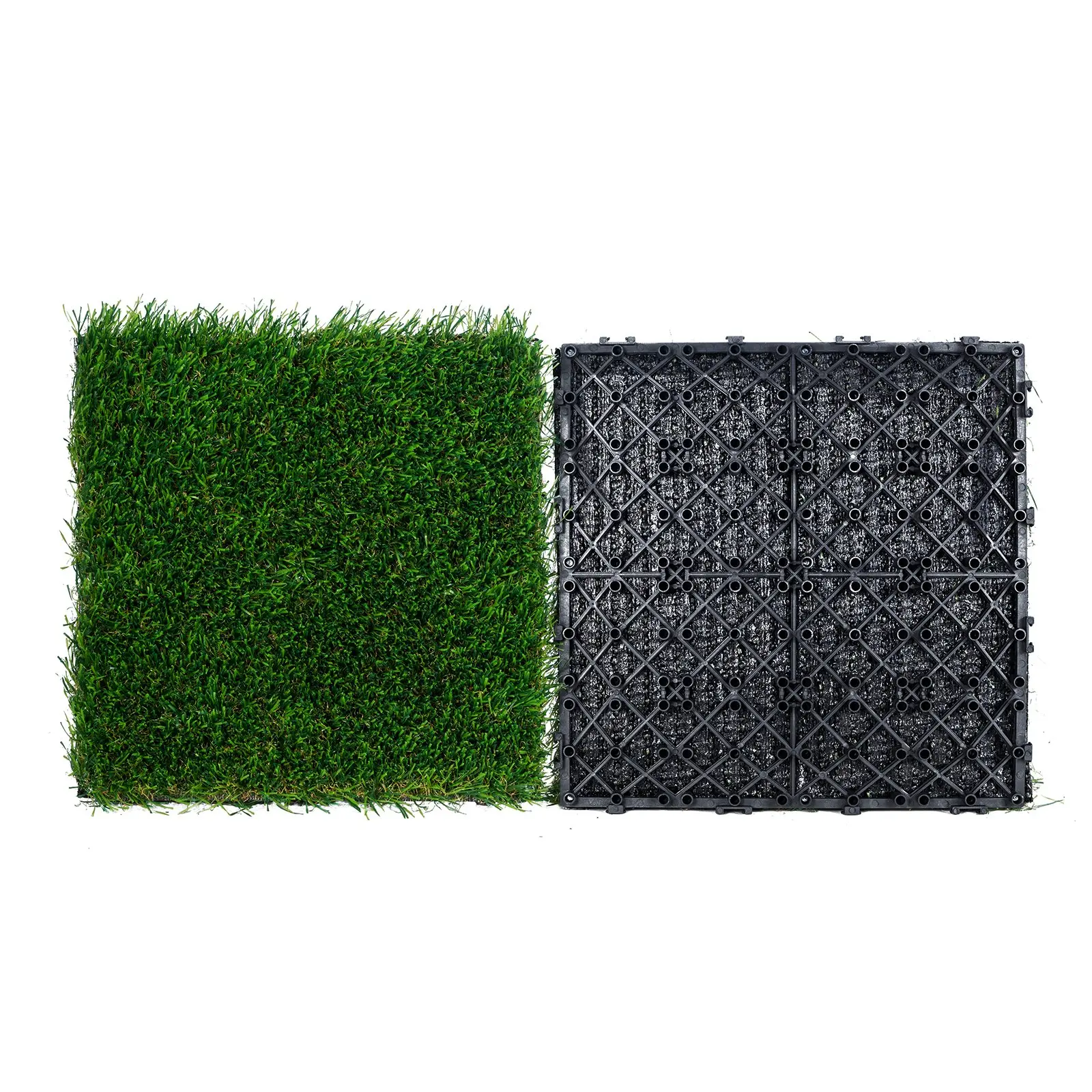 【DealsForYouDays】VEVOR Easy-Install Interlocking Synthetic Grass Tiles Deck Flooring Set, 18 Pieces PP+PE 12 x 12 inch Self-Draining Decorative Turf Mat for Indoor Outdoor Entryway Dog Scraper Use