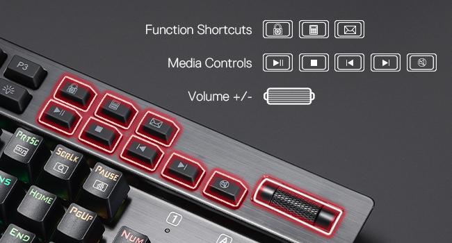 Redragon K550 RGB Gaming Keyboard, 104 Keys + 12 Macro G Keys Wired Mechanical Keyboard w/Aluminum Top Plate, Custom Clicky Purple Switch, Extra USB Port & Wrist Rest