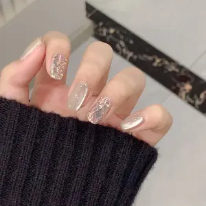 30 Pcs Short Ballet Press-On Nails, Cat Eye Nail Tips, Irregular Foil Glitter Decor, Reusable with Jelly Gel and File