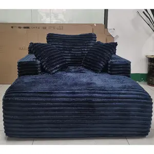Living Room Compressed Chaise Lounge Foam Sofa bed, Fluffy Corduroy Upholstered Cloud Couch with Deep Seat, Blue