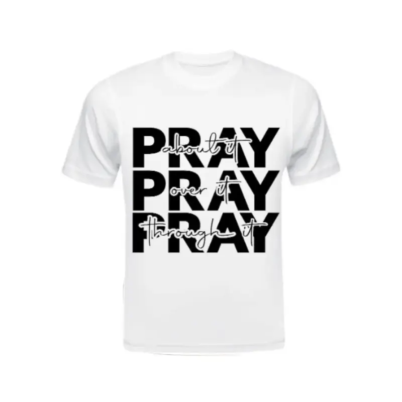 Faith-Based Long-Lasting Pray Screen Print Transfer - Custom Personalized Graphic for Sports Tops, Black Text Print on White Base