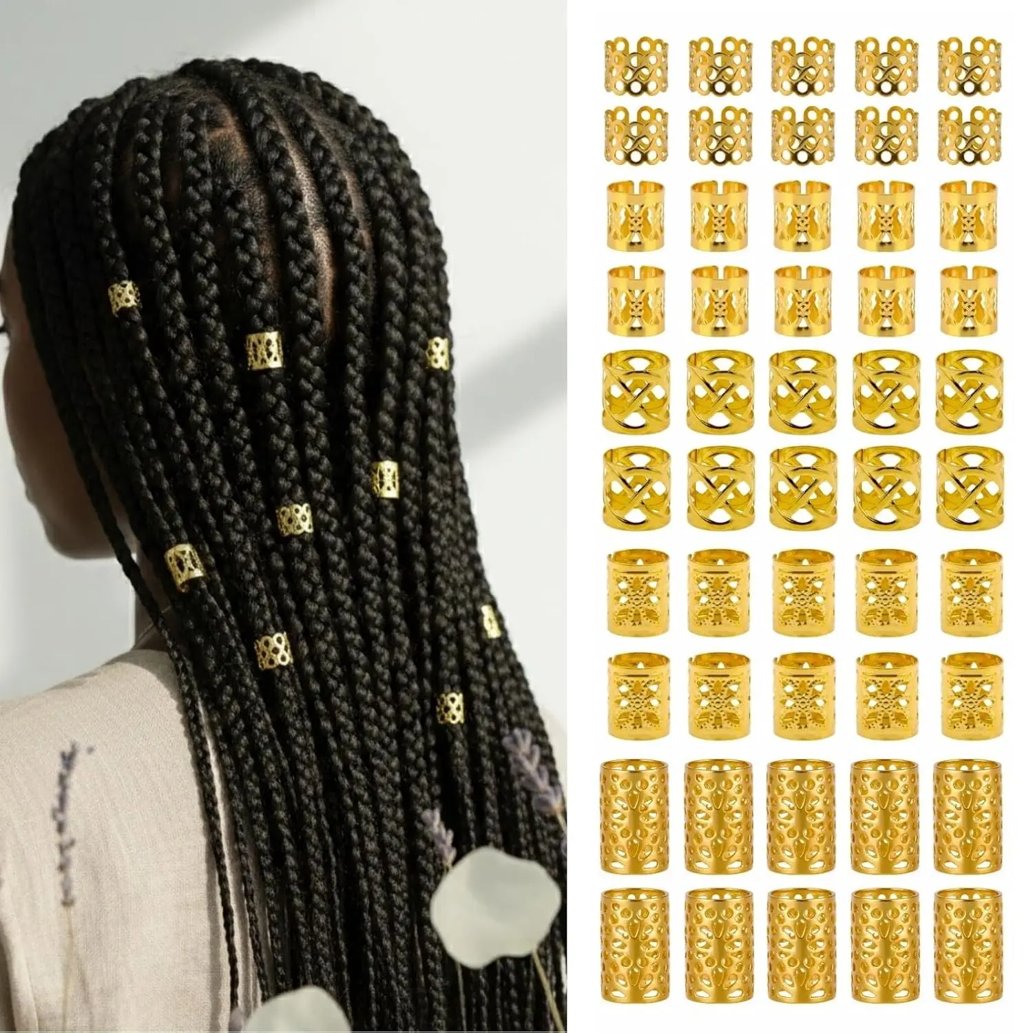 120 count  Hair  for Braids & Dreadlocks - Metal Braid Cuffs, Rings & Loc Accessories - 5 Styles DIY Hair Clips & Decorations for Women