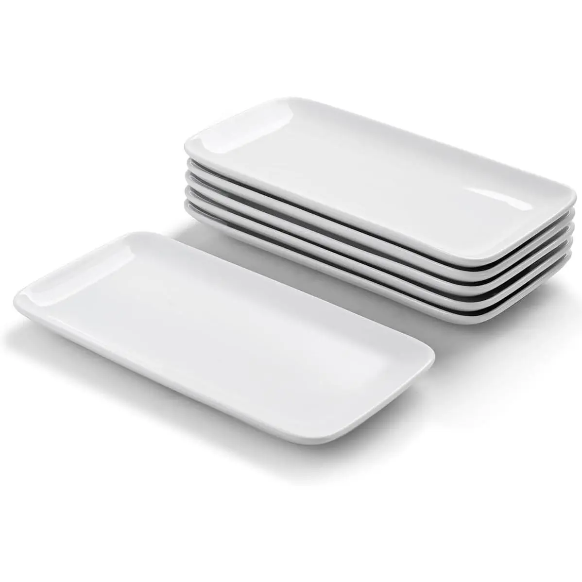 WishDeco Small Rectangle Plates Set of 6, White Serving Platters 9 inch, Ceramic Sushi Plates, Serving Plate for Appetizer, Dessert, Party, Microwave Safe