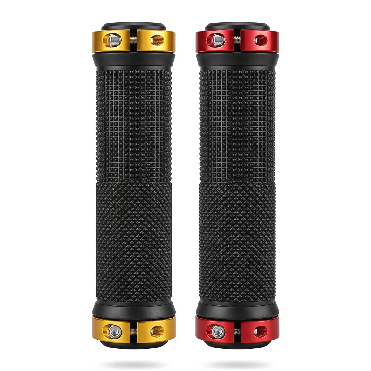 Dual Lock-On Handlebar Grips, Non-Slip Rubber Replacement Parts for Mountain Biking (MTB), Secure Hold Bike Accessories - Red, 1 Pair