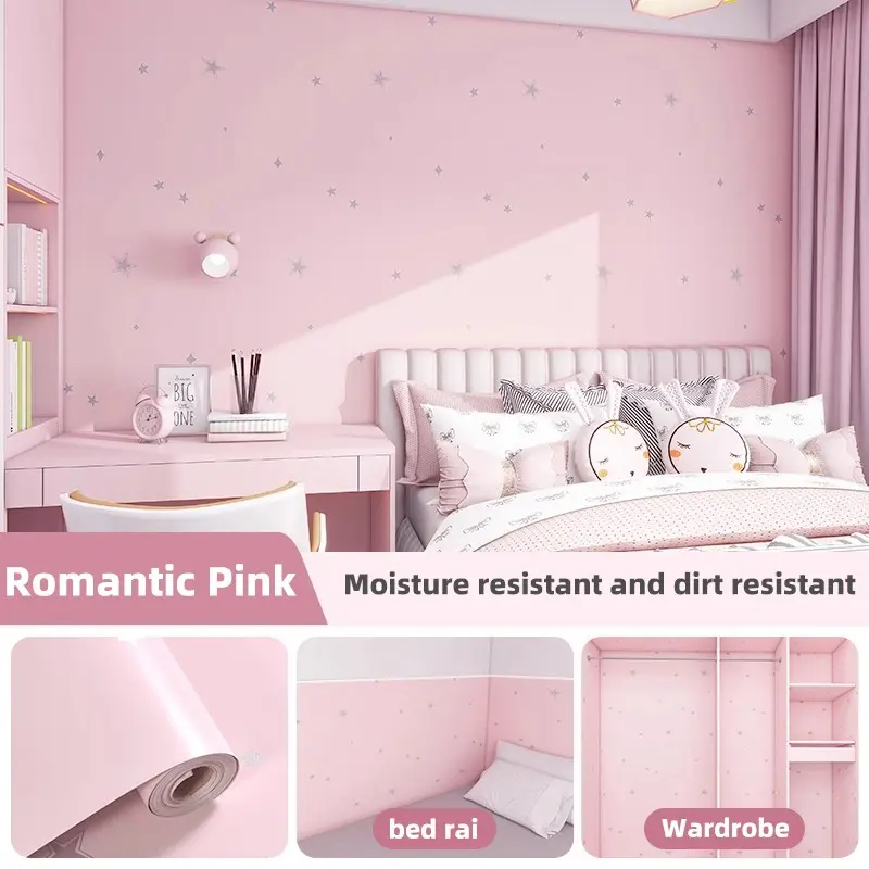Single Roll Solid Color Star Wallpaper, Multiple Colors Available, Suitable for Various Settings, Ideal for Home Decoration