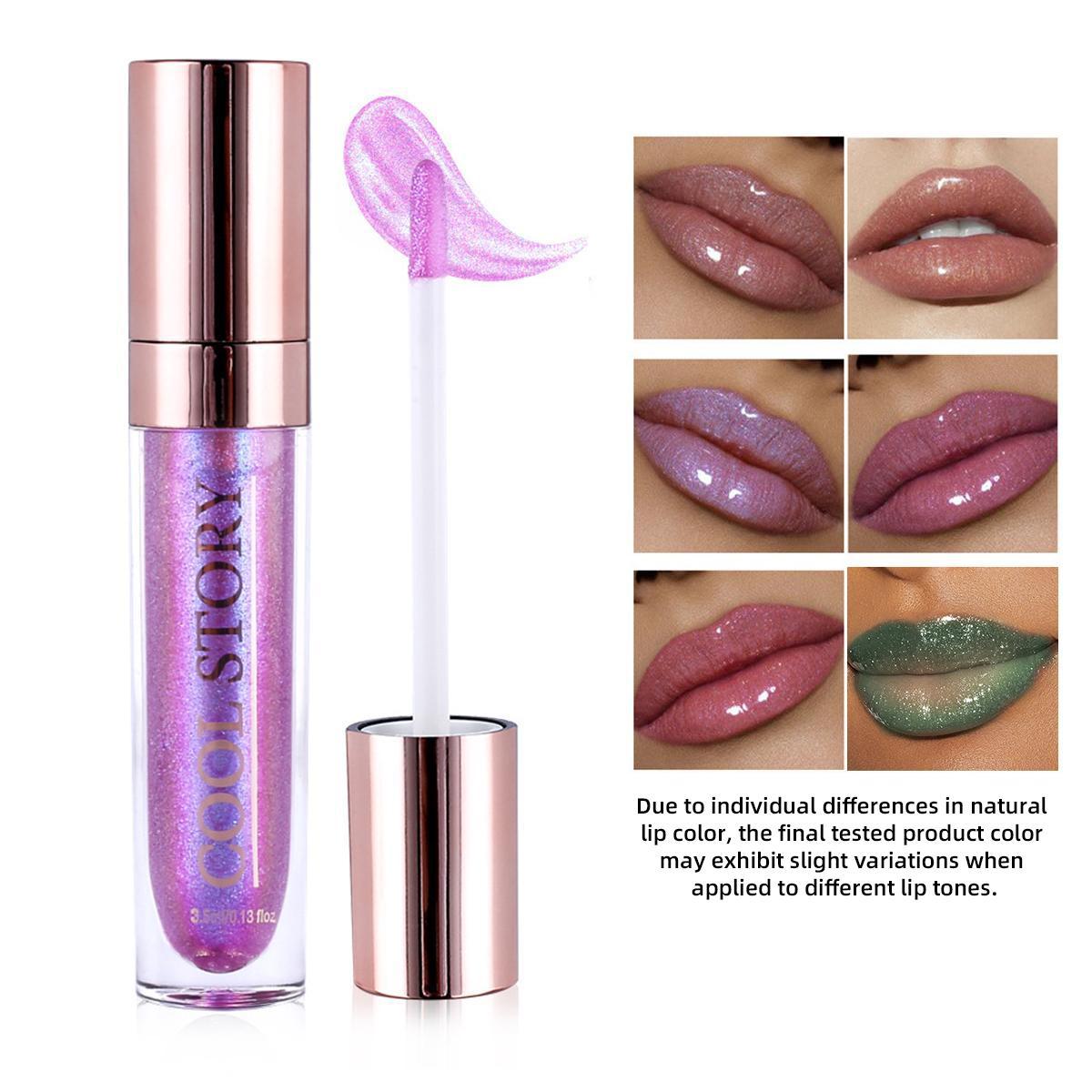 Glitter Lip Gloss, Shimmering Lip Glaze Stick, Long Lasting Tinted Moisturizing Liquid Lip Balm, Glossy Plumping Oil Lipstick for All Occasions Makeup, Girls and Women