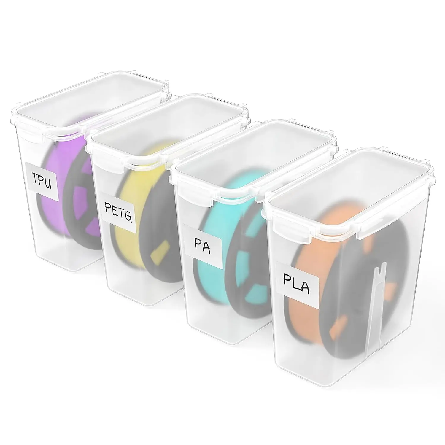 4 Pack Semi-Transparent Filament Storage Box, Printer Filament Storage Airtight Storage Container,4L  and  Filament Organizer Box with Label for  & Office Setup