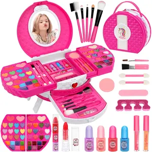 65 Pcs Kids Makeup Kit for Girl, kids stuff for girls, Princess Toys Real Washable Cosmetic Set with Mirror, Kids Makeup Sets for Girls, kids christmas gifts, Play Make Up Birthday Gifts for 3 4 5 6 7 8 9 10 11 12 Years Old Kid