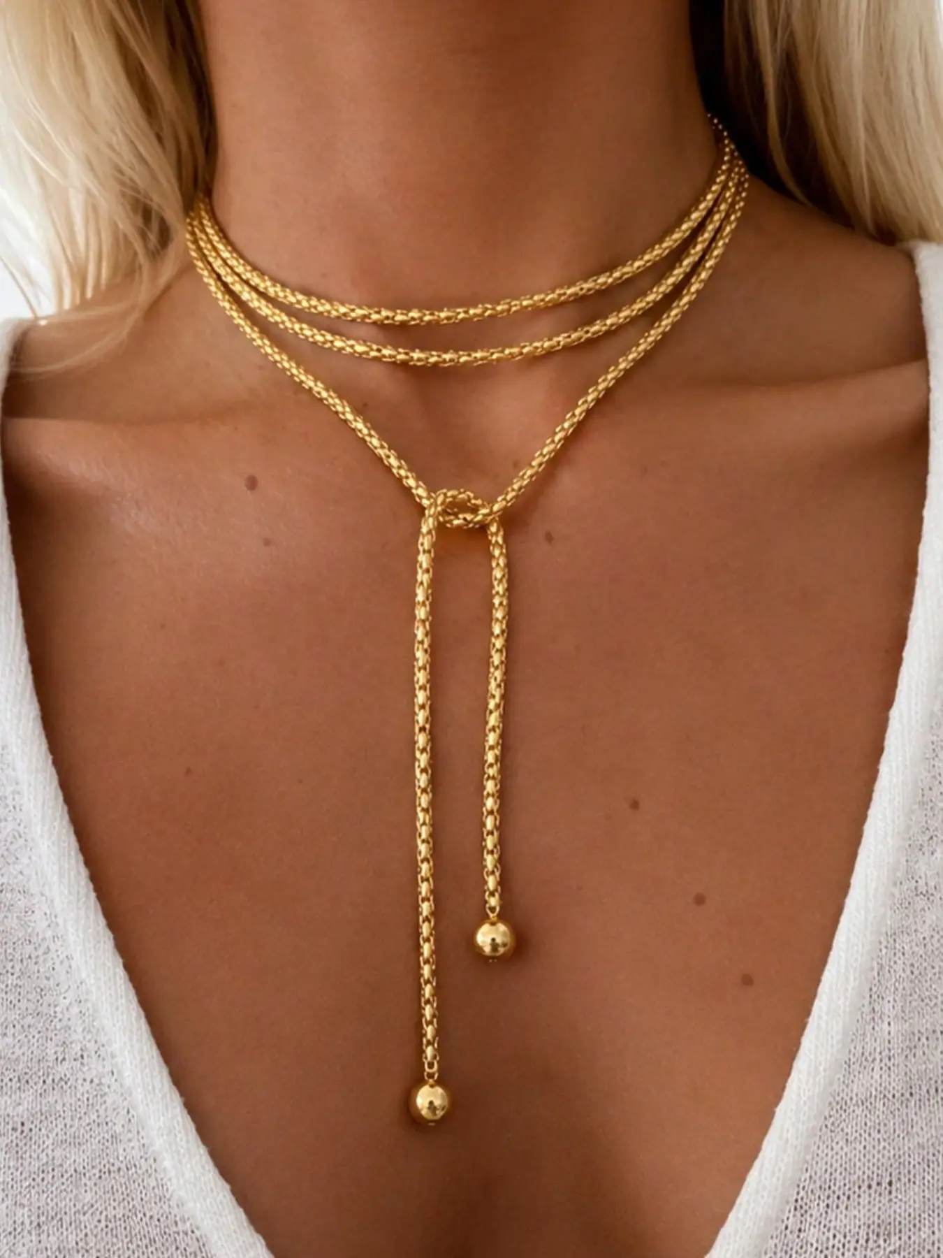 Women's Fashion Gold Wrap Lariat Necklace, Minimalist Multi-Layer Long Chain Necklace, Adjustable Statement Jewelry for Date Night, Travel, Everyday Wear & Gift
