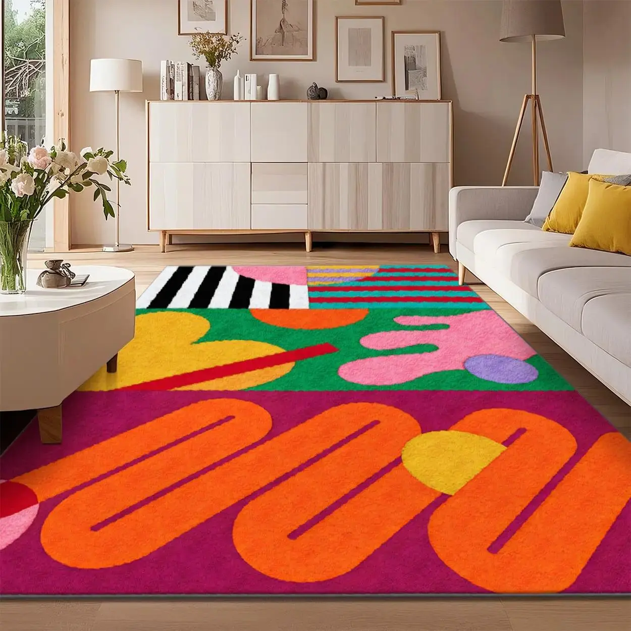 Soft Colorful Pop Art Rug - Multi Sizes, Non-Slip, Washable for Living Room, Bedroom, Local Delivery, Home Room Decor Carpet