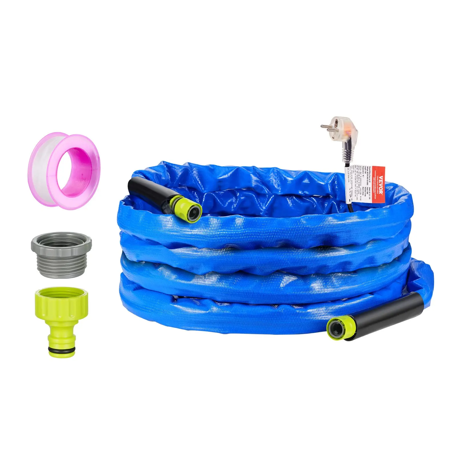 VEVOR 25ft Heated Water Hose for RV, Heated Drinking Water Hose with Corrugated Cover Antifreeze to -45F, Automatic Self-regulating, 5/8" I. D. with 3/4" GHT Adapter, Lead and BPA Free