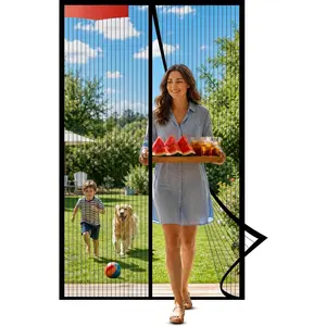Screen Door -Fit Door Size 36.0 x 80.0'' Retractable Screen Door Mesh for Front Door or Sliding Door,  &  Friendly, Hands-Free Closure Keeps  Out & Lets Breeze in, Stripe Black