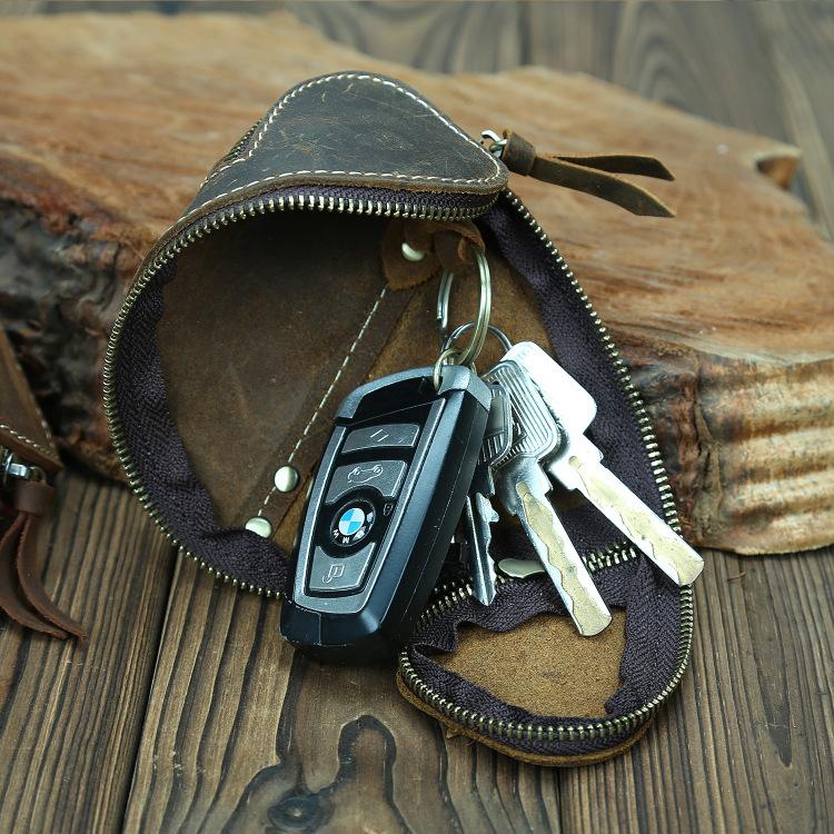 Men’s & Women’s Leather Key Bag, Retro Crazy Horse Leather Zipper Wallet for Car Keys, Card Holder, Stylish Key Organizer, Multi-purpose Keychain for Daily Use, Travel, Gifts Men’s & Women’s Leather Key Bag, Retro Crazy Horse Leather Zipper Wallet for Car Keys, Card Holder, Stylish Key Organizer, Multi-purpose Keychain for Daily Use, Travel, Gifts