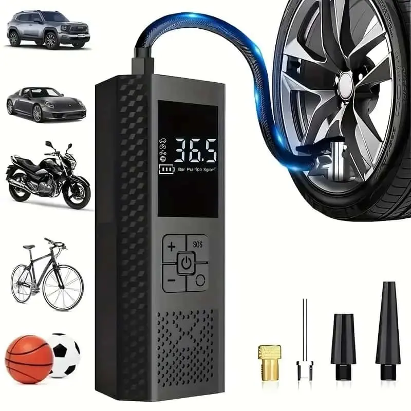 150 Psi Portable Air Pump Car Tire Inflator with Digital Pressure Gauge, LED Light, USB Rechargeable Battery, Wireless Design for Cars, Bikes, Balls