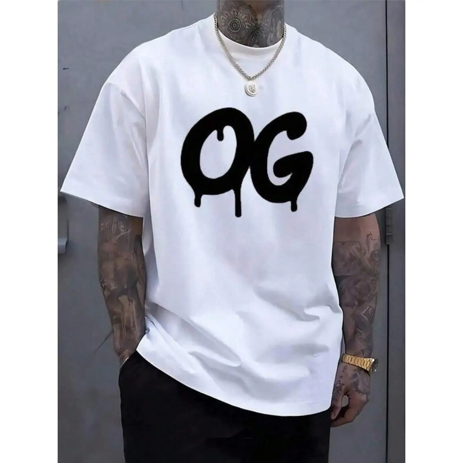 100% Cotton Unisex Round Neck Short Sleeve T-Shirt, OG Drip Graffiti Bold Letter Chest Graphic Oversized Loose Casual Tee, Minimal Hip Hop Streetwear Soft Breathable Summer Daily Wear Top Gift, Non-Washed Fabric