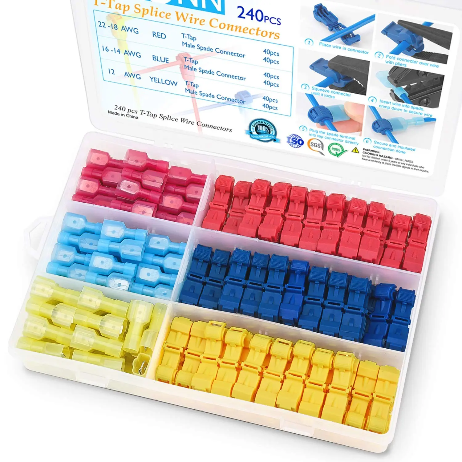 240/480Pcs T Tap Wire Connectors, T Wire Quick Splice Connector, T Connectors for Wiring with Storage Case
