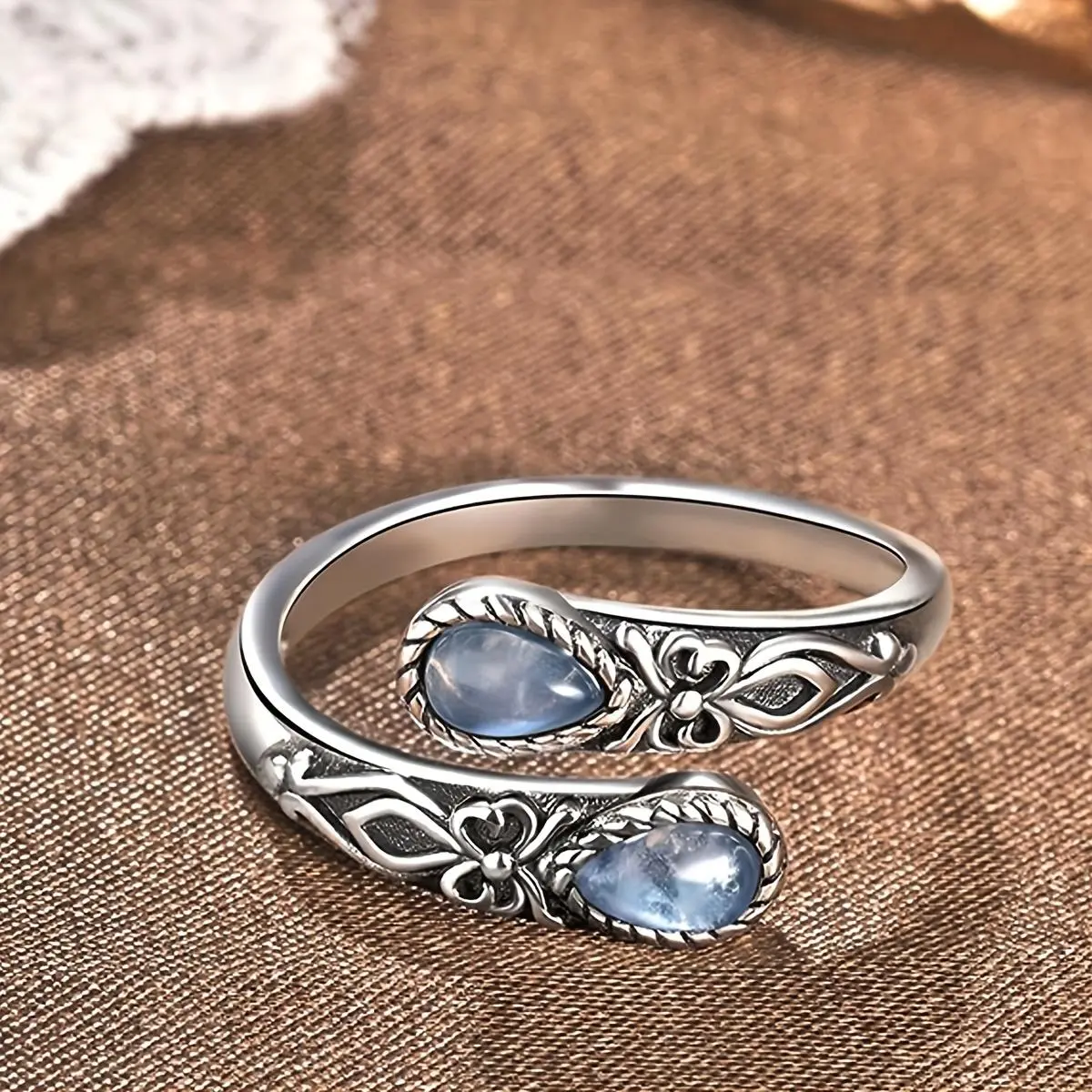 Dainty Moonstone Ring with a Cute Bow Knot Design, Adjustable and Stackable Metal Coated Band, Romantic Unisex Promise Gift, Cute Look, Metal Coating