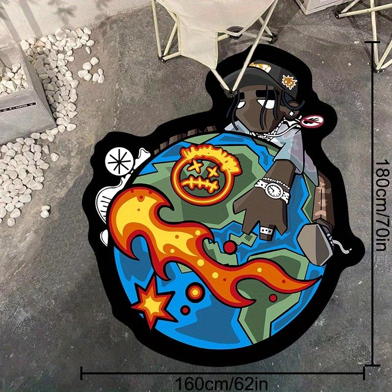 Creative Earth Cartoon Pattern Unique Rugs, 1 Count Soft Floor Mat, Decorative Carpet for Home Living Room Bedroom, Bedroom Abstract Rugs, Home Decor