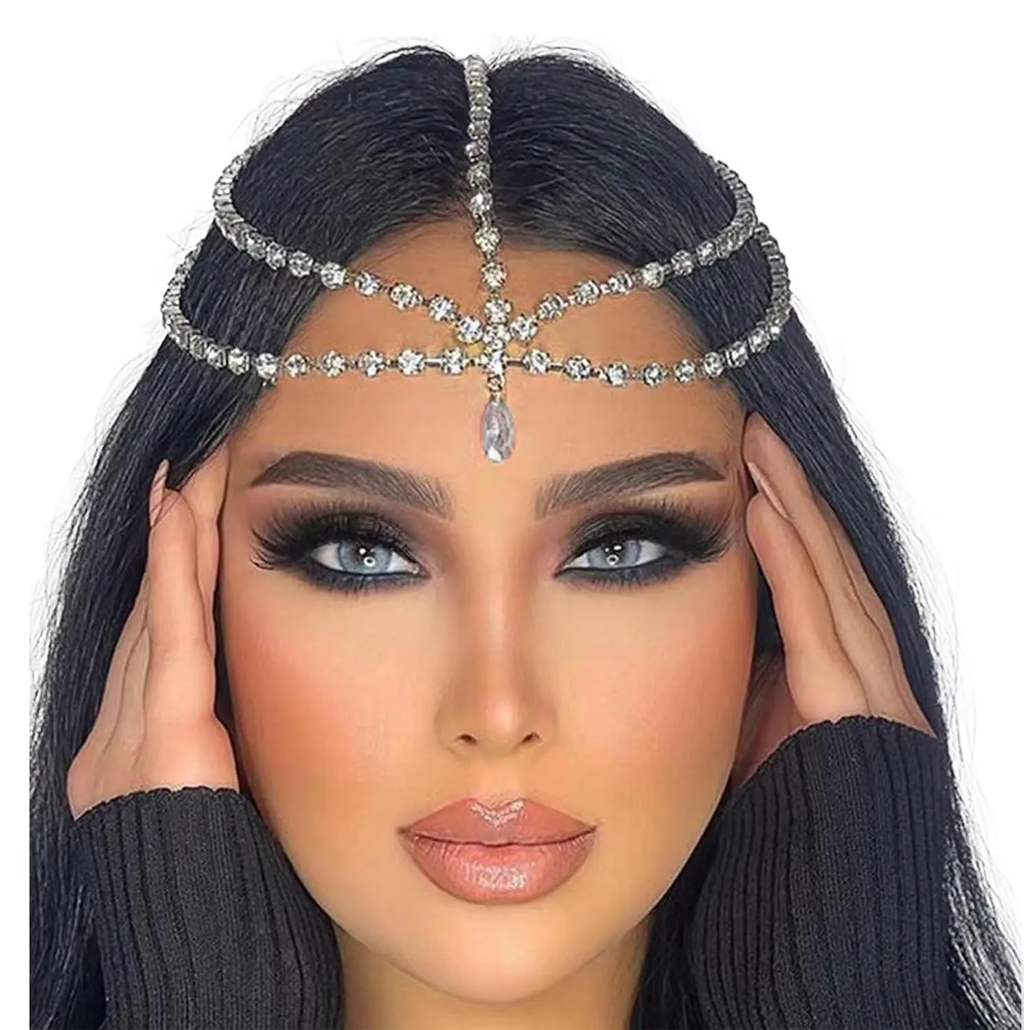 Rhinestone  Chain   Headpiece for Women Multiple  Hair Chains Headband Forehead Band Halloween Festival Accessories Prom Wedding Headpiece for Bride