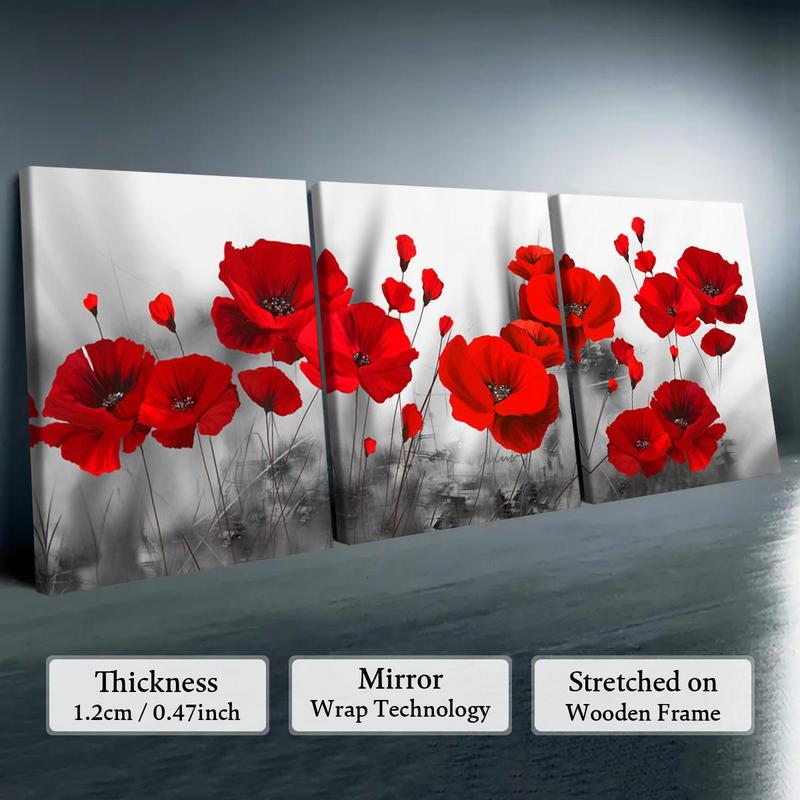 Wooden Framed Canvas Painting, 3 Counts/set Flower Pattern Wall Art, Modern Art for Home Living Room Bedroom Office Decor