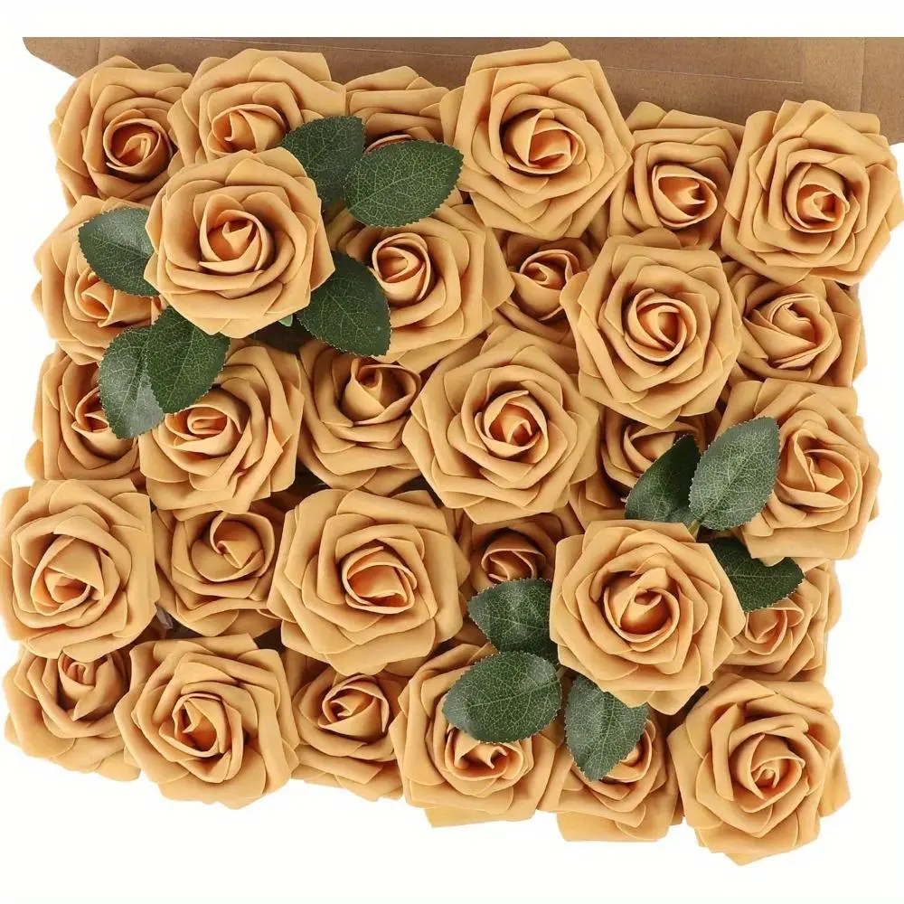 25pcs Yellow Real-Touch Foam Roses with Stems - Decorative Artificial Flowers for DIY Wedding Bouquets, Home Decor & Gift Arrangements, Vase Displays, Cake Embellishments, 25Pcs Yellow Roses
