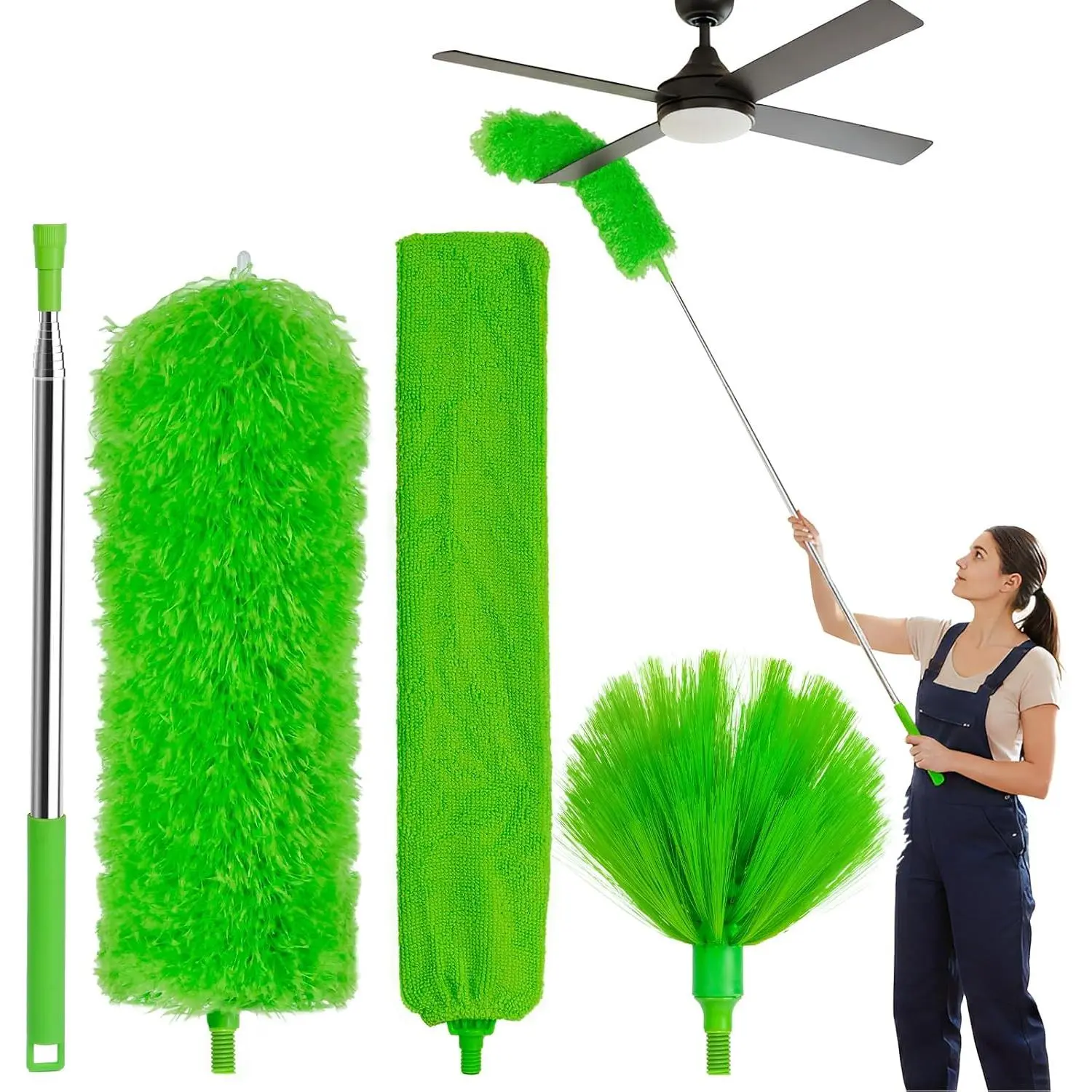Cobweb Duster with Extension Pole, 3-in-1 Washable Cobweb Duster, Duster with 15-100-Inch Telescoping Pole, Bendable Design for high Ceiling, Fans, Blinds, Furniture