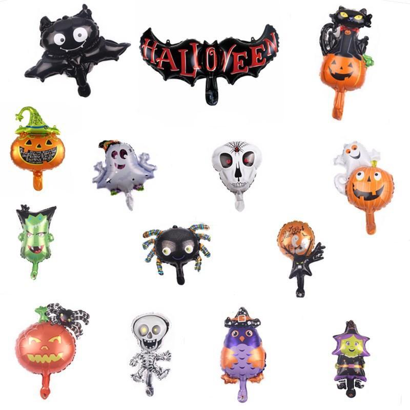 25Pcs Mini Halloween Pumpkin Ghost Foil Balloons Bat Skull Pumpkin Air Globos Kids Toys Horror Halloween Night Party Decorations