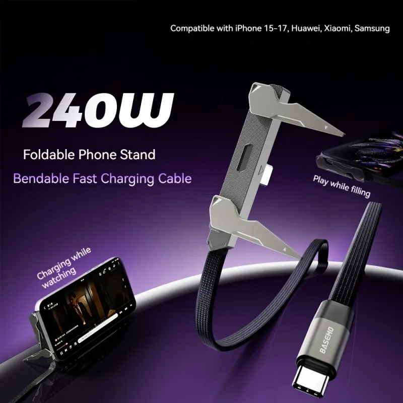 240W Super Fast Charging Data Cable, Dual Type-C charging heads, supports smart Android phones/Iphone15 16 17 18 pro max PC Charging Cable