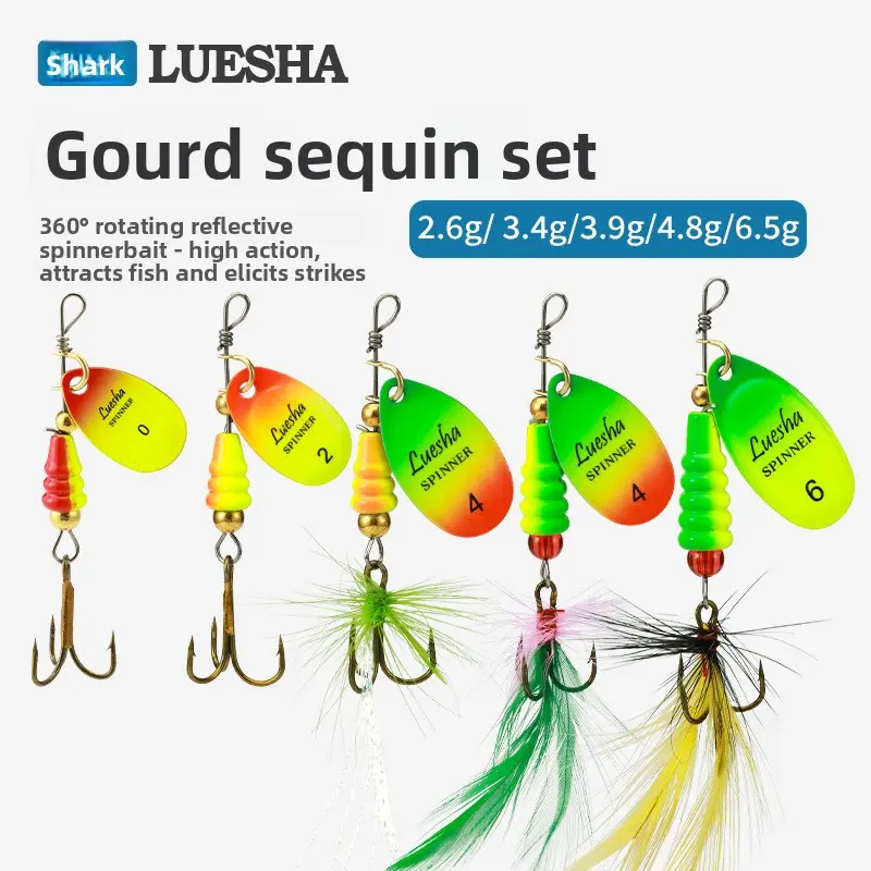 5 Pack Spinnerbait Set with Feather Lures Metal Rotating Spinner Lures for Bass Fishing