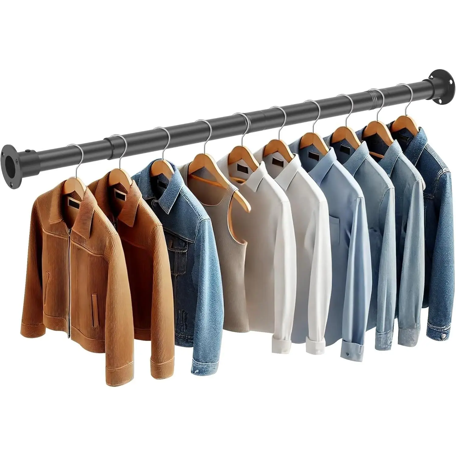 Heavy Duty Adjustable Closet Rod, 35-125 In 1.3-In Diameter Simple Bar for Hanging Clothes (Ideal for Women's Tops, Blouses & Shirts Storage)