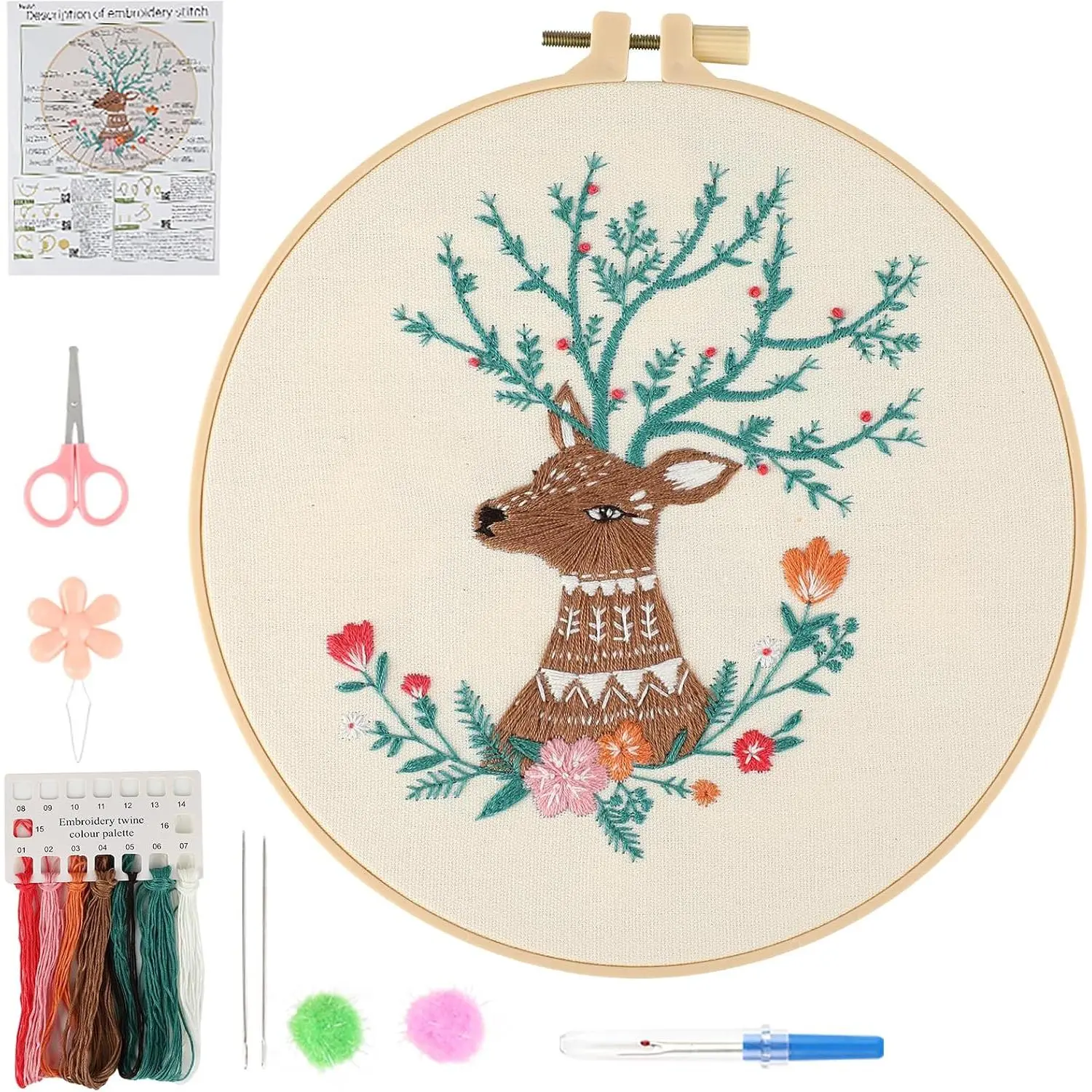 Beginner  Embroidery Kit for Adults, Pre-Printed with Video Tutorial | Complete Kit with Hoop, Threads, ,  and Instructions, Simple Floral Needlework Project and  for Women