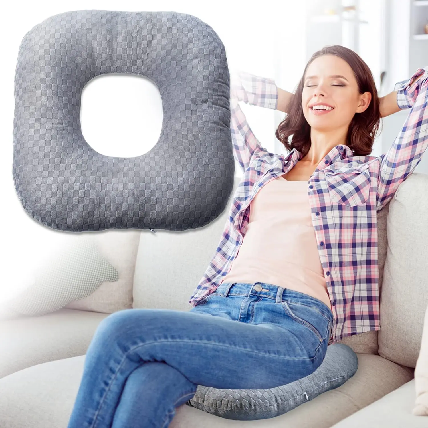 Stuffed Donut Pillow Seat Cushion | for  and  , , Bed , , ,  , Sitting  , for , Office and  (Grey)