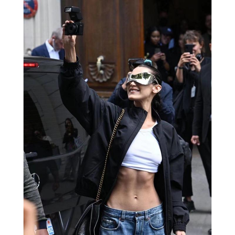 Silver sports sunglasses, punk style, unisex, Y2K futuristic wraparound sunglasses design