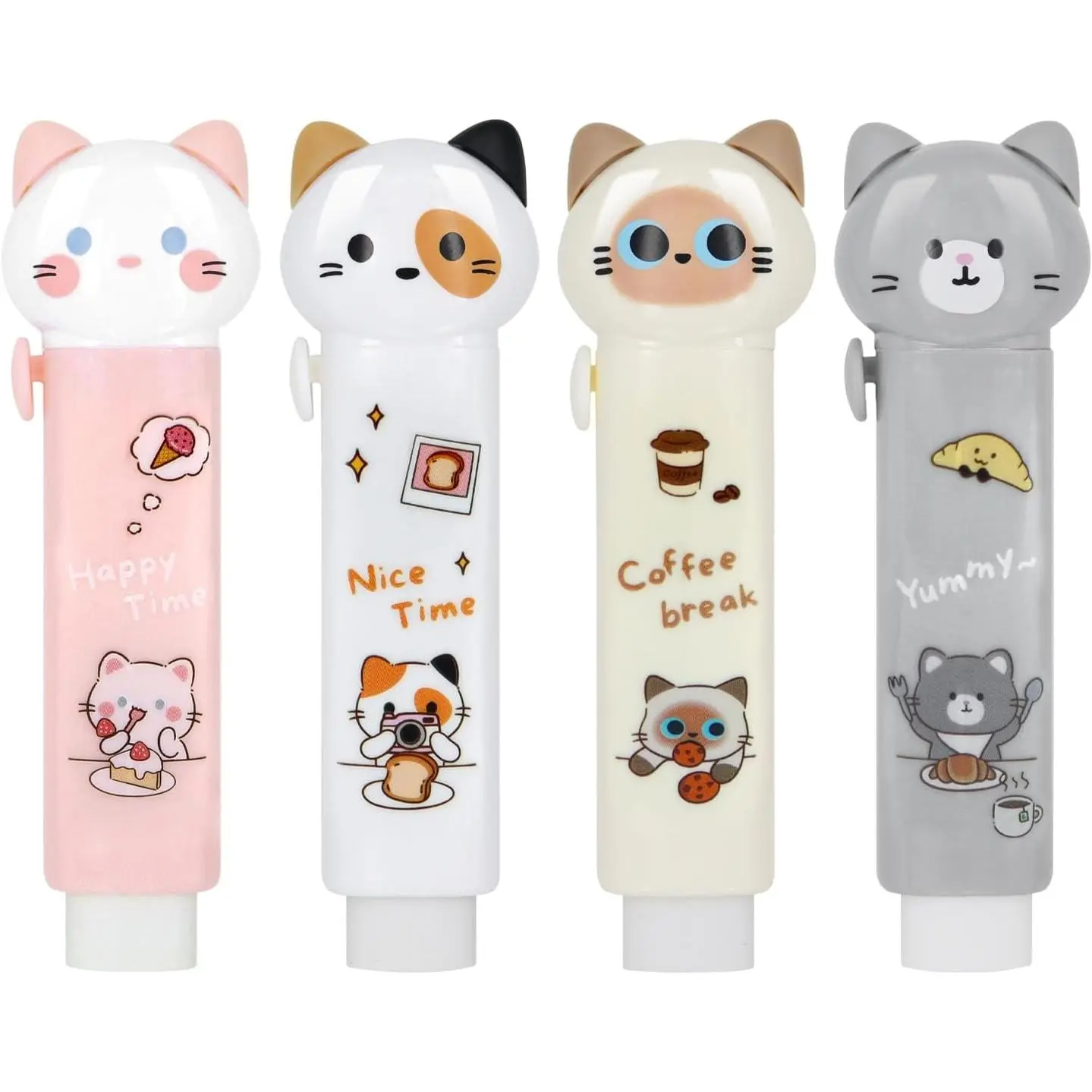 Retractable  Erasers,4PCS Cute  Push-Pull Eraser for School,Office & Art Supplies,Retractable Pencil Erasers with  Style  Grey Yellow White Eraser Set for Students & Adults